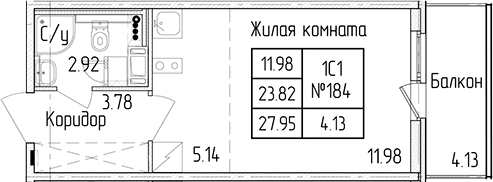 Квартира студия 23.82 м², 4/4 эт., ЖК «Любоград в Стрельне»